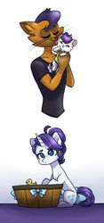 Size: 600x1282 | Tagged: safe, artist:pandemiamichi, capper dapperpaws, rarity, oc, abyssinian, cat, pony, unicorn, anthro, g4, my little pony: the movie, alternate hairstyle, anthro with ponies, bathtub, capperbetes, capperity, cats doing cat things, clothes, cute, female, interspecies, interspecies offspring, licking, male, mare, offspring, parent:capper dapperpaws, parent:rarity, parents:capperity, rubber duck, shipping, simple background, straight, tongue out, white background