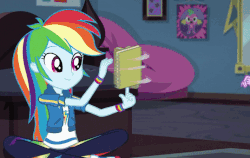 Size: 712x450 | Tagged: safe, screencap, rainbow dash, sci-twi, twilight sparkle, equestria girls, g4, my little pony equestria girls: better together, the finals countdown, animated, book, cute, dashabetes, female