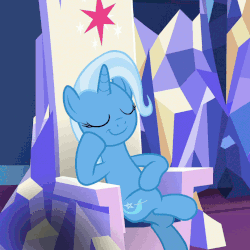 Size: 810x810 | Tagged: safe, edit, screencap, trixie, pony, unicorn, all bottled up, g4, animated, cropped, cutie mark, female, friendship throne, loop, perfect loop, sitting, solo, throne, throne slouch, twilight's castle