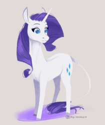 Size: 614x730 | Tagged: safe, artist:daraii, rarity, pony, unicorn, g4, eyebrows, female, gray background, leonine tail, mare, simple background, solo