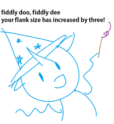 Size: 520x564 | Tagged: safe, artist:besttubahorse, trixie, pony, unicorn, g4, 1000 hours in ms paint, clothes, dialogue, exploitable meme, female, floppy ears, hat, looking at you, mare, meme, minimalist, modern art, shitposting, simple background, skidaddle skidoodle, solo, trixie's hat, wand, white background