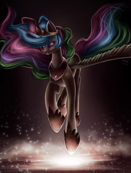Size: 1600x2100 | Tagged: safe, artist:foughtdragon01, princess celestia, alicorn, pony, g4, eyes closed, female, flying, gem, horn, jewelry, mare, solo, sparkles, tiara, wings