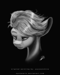 Size: 1000x1250 | Tagged: safe, artist:smowu, artist:yuyusunshine, bust, grayscale, monochrome, painting, portrait, solo