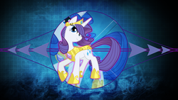 Size: 3840x2160 | Tagged: safe, artist:jennieoo, artist:laszlvfx, edit, part of a set, rarity, pony, unicorn, g4, armor, female, high res, mare, raised hoof, show accurate, solo, wallpaper, wallpaper edit