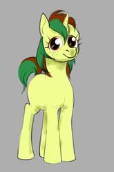 Size: 677x1023 | Tagged: safe, artist:ponkanon, oc, oc only, oc:northern spring, pony, unicorn, big eyes, female, freckles, gray background, simple background, solo