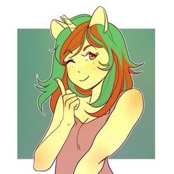 Size: 3000x3000 | Tagged: safe, artist:nay_, oc, oc only, oc:northern spring, anthro, blushing, female, freckles, high res, one eye closed, solo, wink