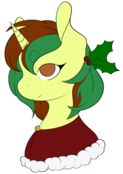 Size: 1200x1700 | Tagged: safe, artist:veincchi, oc, oc only, oc:northern spring, pony, unicorn, christmas, female, freckles, holiday, holly, simple background, solo, transparent background