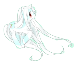 Size: 854x766 | Tagged: safe, artist:jamminplanet, oc, oc only, oc:celery, pony, unicorn, aside glance, blushing, female, long mane, long tail, looking at you, mare, raised hoof, signature, simple background, solo, transparent background