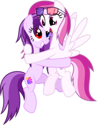 Size: 6186x7920 | Tagged: safe, artist:livehotsun, oc, oc only, oc:comfy dove, oc:purple eye, earth pony, pegasus, pony, absurd resolution, glasses, heterochromia, hug, open mouth, simple background, smiling, transparent background