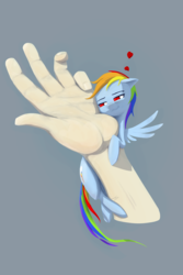 Size: 4000x6000 | Tagged: safe, artist:madgehog, rainbow dash, human, pegasus, pony, g4, blushing, colored, cute, female, hand, love, mare, micro, spread wings, wings