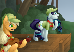 Size: 2000x1400 | Tagged: safe, artist:evakulisreal, applejack, coloratura, earth pony, pony, g4, acoustic guitar, clothes, female, musical instrument, singing