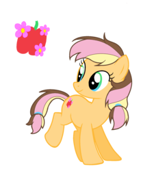 Size: 1344x1608 | Tagged: safe, artist:rainbows-skies, oc, oc only, oc:apple flower, earth pony, pony, female, mare, multicolored eyes, offspring, parent:applejack, parent:caramel, parents:carajack, simple background, solo, transparent background