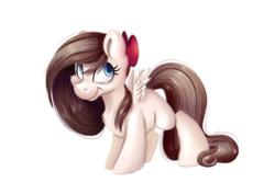 Size: 3508x2480 | Tagged: safe, artist:cutepencilcase, oc, oc only, oc:aurelleah, oc:aurry, pegasus, pony, bow, chest fluff, ear fluff, female, fluffy, hair bow, happy, high res, long mane, long tail, looking up, mare, simple background, smiling, solo