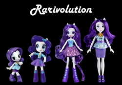 Size: 1175x819 | Tagged: safe, edit, rarity, equestria girls, g4, are equestrian girls human?, black background, clothes, doll, equestria girls minis, equestria girls prototype, eqventures of the minis, evolution, irl, photo, simple background, skirt, toy