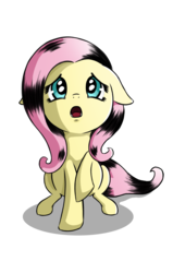 Size: 1421x2236 | Tagged: safe, artist:fluttylicious, fluttershy, pegasus, pony, g4, female, floppy ears, looking up, open mouth, raised hoof, simple background, sitting, solo, transparent background