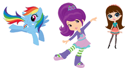 Size: 1093x600 | Tagged: safe, artist:selenaede, artist:user15432, rainbow dash, human, pegasus, pony, g4, ashleigh ball, base used, blythe baxter, crossover, cyrillic, exploitable meme, littlest pet shop, meme, plum pudding, russian, same voice actor, strawberry shortcake, trio, voice actor joke, yelena chebaturkina