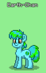 Size: 176x277 | Tagged: safe, derpibooru exclusive, oc, oc only, oc:earth-chan, earth pony, pony, pony town, g4, earth, female, literally an earth pony, meme, planet, ponified, rule 85, solo