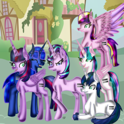 Size: 1536x1536 | Tagged: safe, artist:commandereclipse, princess cadance, princess celestia, princess luna, shining armor, starlight glimmer, twilight sparkle, alicorn, pony, g4, bad end, equal cutie mark, equalized, equestria is doomed, hypnosis, hypnotized, s5 starlight, stalin glimmer, this will end in communism, twilight sparkle (alicorn)