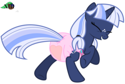 Size: 2125x1432 | Tagged: safe, artist:estories, artist:mlpcutepic, edit, oc, oc only, oc:silverlay, original species, pony, umbra pony, unicorn, g4, cute, diaper, diaper edit, eyes closed, female, mare, non-baby in diaper, poofy diaper, running, simple background, smiling, solo, story in the source, white background