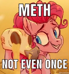 Size: 1130x1200 | Tagged: safe, artist:yomitai, edit, pinkie pie, g4, caption, dead, desert, desert sun madness, image macro, meme, movie reference, public service announcement, scene interpretation, skull