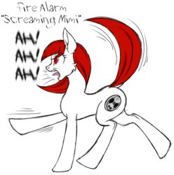 Size: 1024x1034 | Tagged: safe, artist:ravvij, oc, oc only, oc:fire alarm, oc:screaming mimi, earth pony, object pony, original species, pony, alarm, cheek fluff, cute, dock, ear fluff, eye, eyes, female, fire alarm, fire alarm pony, flailing, funny, heat, mane, mare, meanie, open mouth, ponified, raised hoof, raised leg, raised tail, red, running, screaming, simple background, smoke, solo, tail, tongue out, transparent background, waving, white, wide eyes, yelling