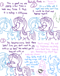Size: 4779x6013 | Tagged: safe, artist:adorkabletwilightandfriends, soarin', spike, starlight glimmer, trixie, dragon, pegasus, pony, unicorn, comic:adorkable twilight and friends, g4, absurd resolution, adorkable friends, butt, chest fluff, cold, comic, dialogue, exercise, eyes on the prize, female, friends, humor, jiggle, lidded eyes, lineart, looking at butt, looking back, male, mare, pervert, plot, smiling, stallion, sunglasses, walking, wiggle