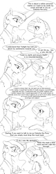 Size: 2640x8160 | Tagged: safe, artist:silfoe, princess celestia, rarity, alicorn, pony, unicorn, royal sketchbook, g4, black and white, blushing, comic, crossed hooves, crown, dialogue, female, floppy ears, grayscale, jewelry, lesbian, mare, monochrome, regalia, ship:rarilestia, shipping, simple background, sitting, sketch, speech bubble, table, white background