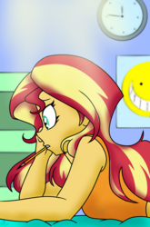 Size: 800x1214 | Tagged: safe, artist:emositecc, sunset shimmer, equestria girls, g4, cute, female, mouth hold, pencil, shimmerbetes, solo