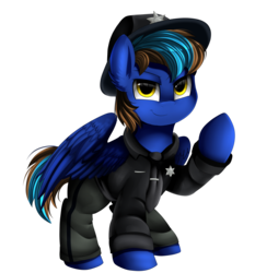 Size: 3550x3809 | Tagged: safe, artist:pridark, oc, oc only, pegasus, pony, clothes, commission, hat, high res, male, raised hoof, simple background, solo, transparent background, uniform