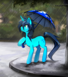 Size: 970x1100 | Tagged: safe, artist:skyeypony, oc, oc only, pony, unicorn, female, mare, rain, solo, umbrella