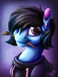 Size: 3000x4000 | Tagged: safe, artist:lupiarts, oc, oc only, pony, clothes, hoodie, mouth hold, paintbrush, solo