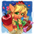 Size: 824x838 | Tagged: safe, artist:akomaru, applejack, earth pony, anthro, g4, alternate hairstyle, apple, basket, clothes, female, flower in hat, flower petals, food, jewelry, looking at you, solo