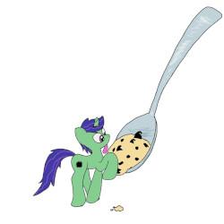 Size: 1200x1200 | Tagged: safe, artist:platypus-the-pony, oc, oc only, oc:wonder wire, animated, cookie dough, eating, licking, simple background, solo, spoon, tiny ponies, tongue out, white background