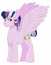 Size: 1024x1304 | Tagged: safe, artist:whisperseas, oc, oc only, oc:concord, pegasus, pony, lidded eyes, male, offspring, parent:princess cadance, parent:shining armor, parents:shiningcadance, simple background, solo, spread wings, stallion, white background, wings