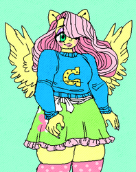 Size: 437x553 | Tagged: safe, artist:suippumato, fluttershy, equestria girls, g4, female, ponied up, solo