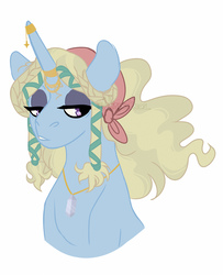 Size: 1463x1800 | Tagged: safe, artist:whisperseas, oc, oc only, oc:blue moon, pony, unicorn, bust, female, horn, horn jewelry, jewelry, lidded eyes, mare, offspring, parent:prince blueblood, parent:trixie, parents:bluetrix, simple background, solo, white background