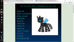 Size: 1366x768 | Tagged: safe, oc, oc only, oc:facade, changeling, changeling oc, eyes open, happy, horn, open mouth, website, wings