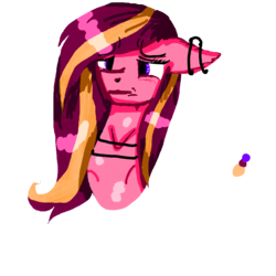 Size: 5000x5000 | Tagged: safe, oc, oc only, oc:cream cat, pony, absurd resolution, anime, beautiful, bust, choker, cute, sad, simple background, solo, transparent background