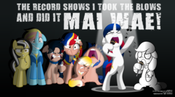 Size: 8636x4809 | Tagged: safe, artist:jhayarr23, oc, oc only, oc:pearl shine, oc:vi, pony, absurd resolution, bipedal, covering ears, frank sinatra, lyrics, my way, nation ponies, philippines, ponified, song reference, this will end in tears and/or death
