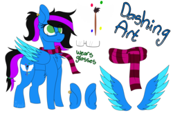 Size: 3800x2496 | Tagged: safe, artist:tomboygirl45, oc, oc only, oc:dashing art, pegasus, pony, clothes, female, glasses, high res, mare, reference sheet, scarf, solo