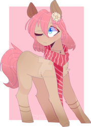 Size: 1024x1434 | Tagged: safe, artist:erinartista, oc, oc only, earth pony, pony, clothes, female, mare, one eye closed, scarf, solo, watermark