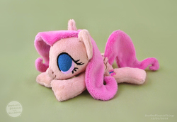 Size: 3654x2511 | Tagged: safe, artist:sophiesplushies, fluttershy, g4, beanie (plushie), chibi, high res, irl, photo, plushie, prone, solo