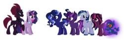 Size: 1945x627 | Tagged: safe, artist:gallantserver, fizzlepop berrytwist, tempest shadow, twilight sparkle, oc, alicorn, pony, g4, my little pony: the movie, concave belly, family, female, lesbian, magical lesbian spawn, male, offspring, parent:tempest shadow, parent:twilight sparkle, parents:tempestlight, ship:tempestlight, shipping, simple background, transparent background, transparent mane, twilight sparkle (alicorn)