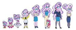 Size: 3000x1200 | Tagged: safe, artist:carouselunique, diamond tiara, oc, oc:pacific rose, equestria girls, g4, 5-year-old, adult, age progression, baby, cute, elderly, freshman, future, magical lesbian spawn, offspring, older, parent:apple bloom, parent:diamond tiara, parents:diamondbloom, past, simple background, teenager, transparent background, younger