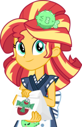 Size: 3000x4650 | Tagged: safe, artist:cloudy glow, sunset shimmer, eqg summertime shorts, equestria girls, g4, good vibes, alternate hairstyle, apron, bag, clothes, female, happi, high res, looking at you, simple background, smiling, solo, standing, sunset sushi, transparent background, uniform, vector