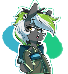 Size: 1604x1765 | Tagged: safe, artist:sourspot, oc, oc only, oc:graphite sketch, pony, clothes, female, kimono (clothing), mare, simple background, skull, solo, transparent background