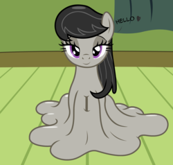 Size: 1958x1867 | Tagged: safe, artist:badumsquish, derpibooru exclusive, octavia melody, earth pony, goo pony, original species, pony, g4, bedroom eyes, dialogue, female, goo ponified, heart, hello, looking at you, meltavia, melting, sitting, smiling, solo, species swap