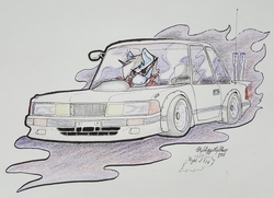 Size: 3682x2660 | Tagged: safe, artist:skydiggitydive, oc, oc only, oc:sky dive, 2018, car, colored pencil drawing, high res, ink, shakotan, sunglasses, toyota, toyota soarer, traditional art