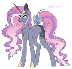 Size: 1024x983 | Tagged: safe, artist:zen-ex, oc, oc only, pony, unicorn, ethereal mane, female, magical lesbian spawn, mare, offspring, parent:princess luna, parent:queen novo, parents:lunovo, simple background, solo, starry mane, white background