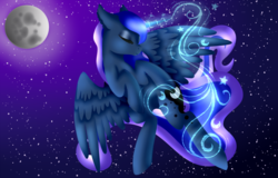 Size: 1024x654 | Tagged: safe, artist:blocksy-art, princess luna, pony, g4, female, magic, moon, night, solo